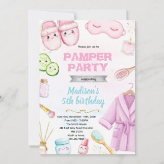 Cute spa pamper slumber party invitation 招待状