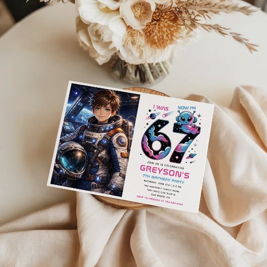 Cute Space 7歳の誕生日フォト | 六歳と七歳 招待状