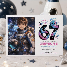 Cute Space 7歳の誕生日フォト | 六歳と七歳 招待状