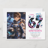 Cute Space 7歳の誕生日フォト | 六歳と七歳 招待状 (正面)