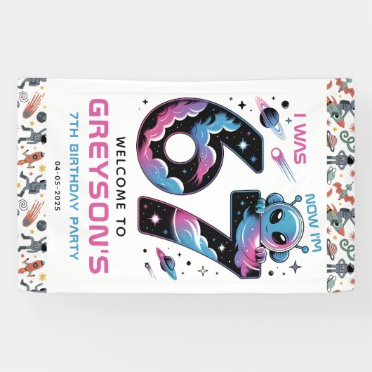 Cute Space 7th Birthday | Six & Seven Year Old  横断幕 (横)