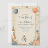 Cute Space Adventure Baby Shower 招待状 (正面)