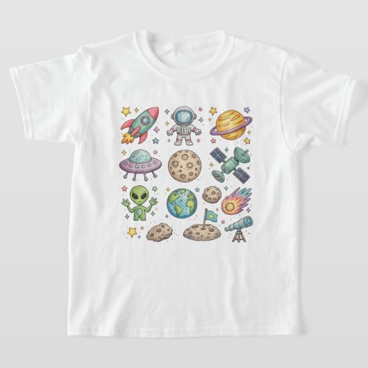 Cute Space Adventure Kids T-Shirt Tシャツ (レイダウン)