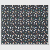 Cute Space Animals with Gold Stardust Trails ラッピングペーパー (フラット)