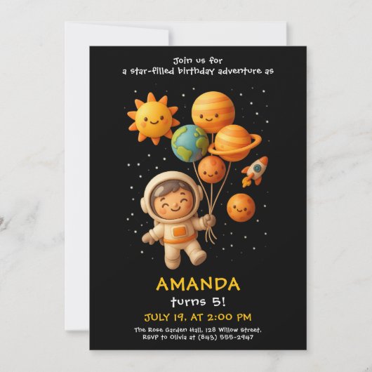 Cute Space Astronaut Birthday Card 招待状 (正面)