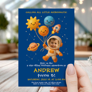 Cute Space Astronaut Birthday Card 招待状