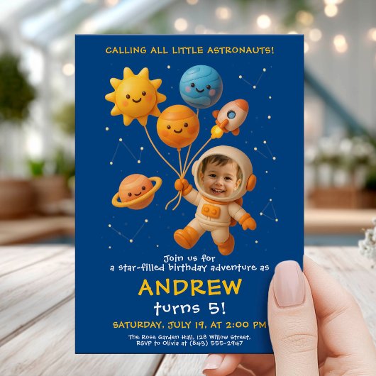 Cute Space Astronaut Birthday Card 招待状
