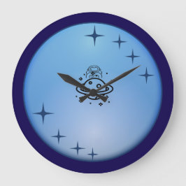 Cute Space Astronaut Wall Clock – Blue Galaxy Star ラージ壁時計