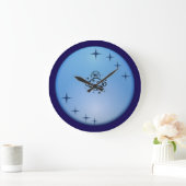 Cute Space Astronaut Wall Clock – Blue Galaxy Star ラージ壁時計 (ホーム)