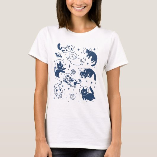 Cute Space Cat Astronaut Kitty Galaxy Lover Kawaii Tシャツ (正面)