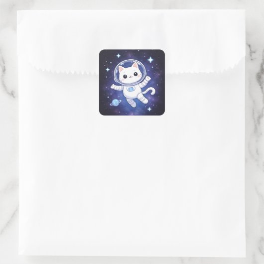 Cute Space Cat Astronaut Sticker スクエアシール (バッグ)