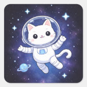 Cute Space Cat Astronaut Sticker スクエアシール (正面)