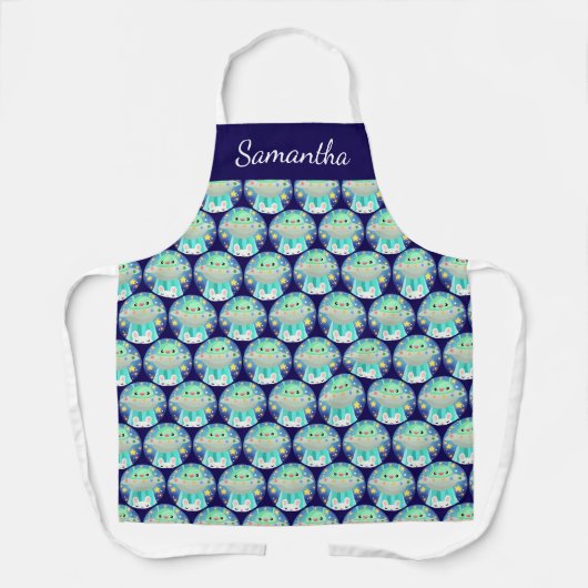 Cute Space Creature And Bunny Rabbit エプロン (正面)