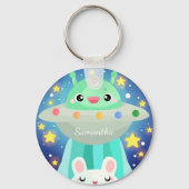 Cute Space Creature And Bunny Rabbit キーホルダー (正面)