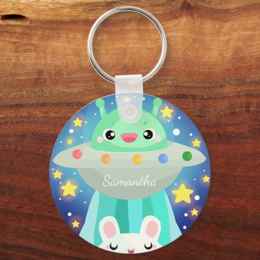 Cute Space Creature And Bunny Rabbit キーホルダー (裏面)