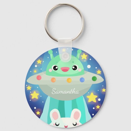 Cute Space Creature And Bunny Rabbit キーホルダー (裏面)