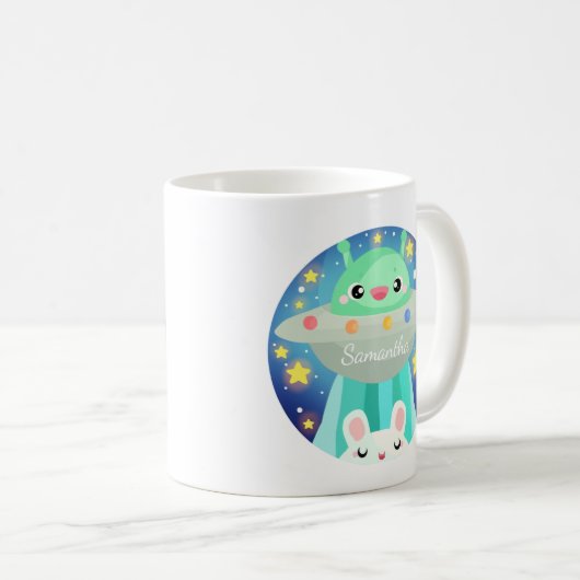 Cute Space Creature And Bunny Rabbit コーヒーマグカップ (正面右)