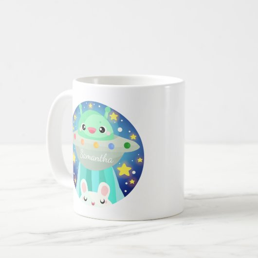 Cute Space Creature And Bunny Rabbit コーヒーマグカップ (正面左)