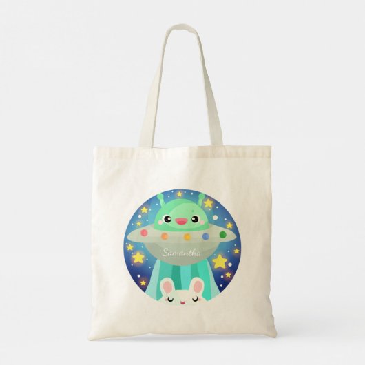 Cute Space Creature And Bunny Rabbit トートバッグ (裏面)