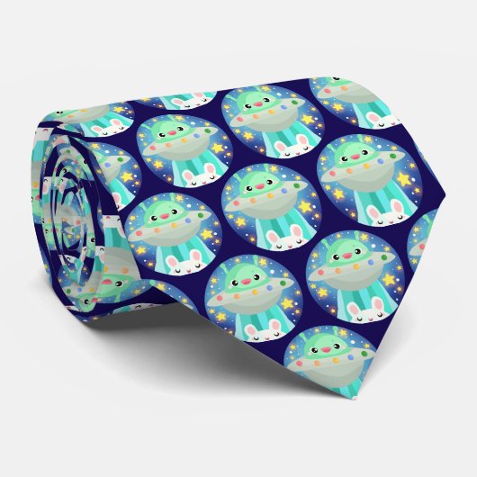 Cute Space Creature And Bunny Rabbit ネクタイ (ロール)