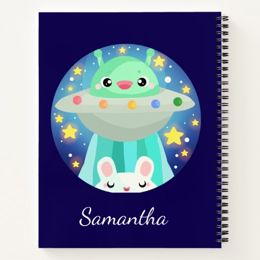 Cute Space Creature And Bunny Rabbit ノートブック (裏面)