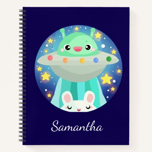 Cute Space Creature And Bunny Rabbit ノートブック (正面)