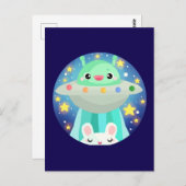 Cute Space Creature And Bunny Rabbit ポストカード (正面/裏面)