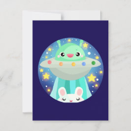 Cute Space Creature And Bunny Rabbit ポストカード