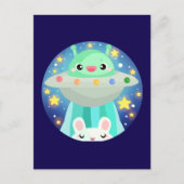 Cute Space Creature And Bunny Rabbit ポストカード (正面)