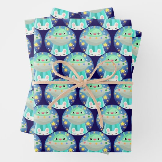 Cute Space Creature And Bunny Rabbit ラッピングペーパーシート (インサイチュ)