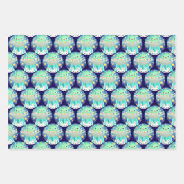 Cute Space Creature And Bunny Rabbit ラッピングペーパーシート