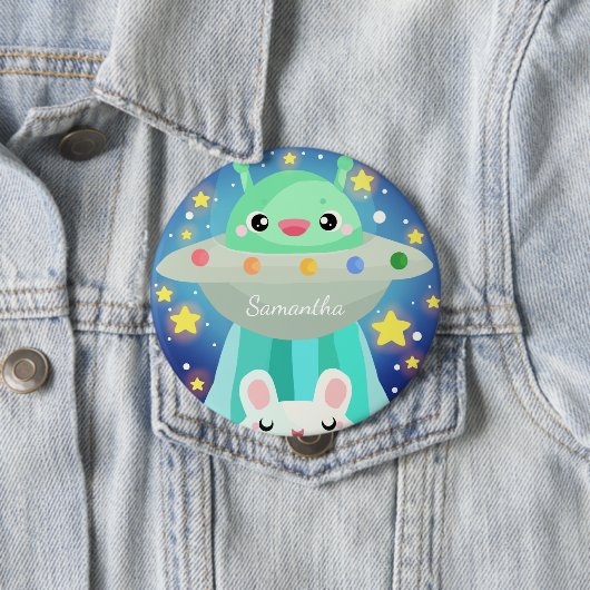 Cute Space Creature And Bunny Rabbit 缶バッジ (インサイチュ)