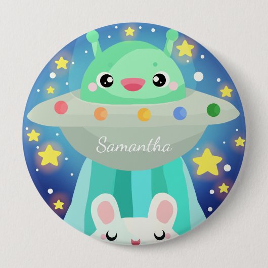 Cute Space Creature And Bunny Rabbit 缶バッジ (正面)