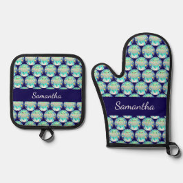 Cute Space Creature And Bunny Rabbit 鍋つかみ&鍋敷きセット