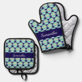 Cute Space Creature And Bunny Rabbit 鍋つかみ&鍋敷きセット (正面/裏面)