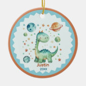 Cute space dinosaur holiday keepsake personalized セラミックオーナメント (正面)