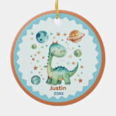 Cute space dinosaur holiday keepsake personalized セラミックオーナメント (裏面)