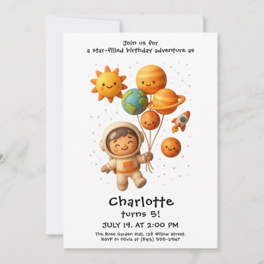 Cute Space Explorer Birthday Card 招待状 (正面)