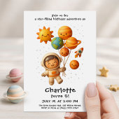 Cute Space Explorer Birthday Card 招待状
