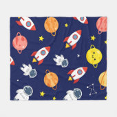 Cute Space Explorer Kids Pattern フリースブランケット (正面(横))