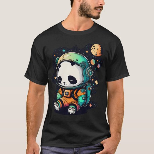 Cute Space Panda In Astronaut Space Suit Stars And Tシャツ (正面)
