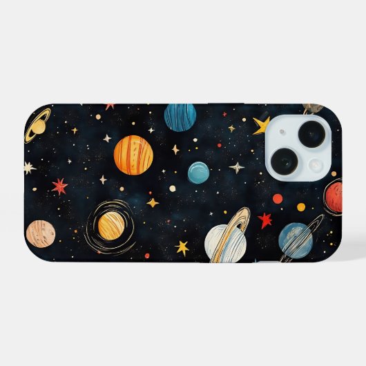 Cute Space Planets Pattern iPhone 15ケース (裏面横)