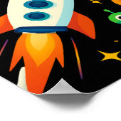 Cute Space Rocket & Aliens Art ポスター (角)