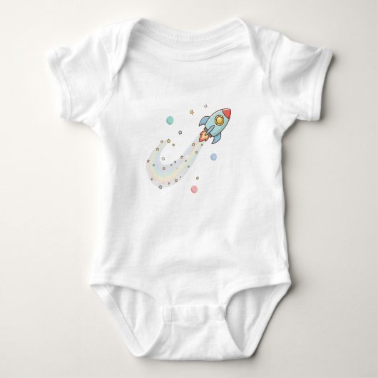 Cute Space Rocket Baby Bodysuit – Pastel Galaxy St ベビーボディスーツ (正面)