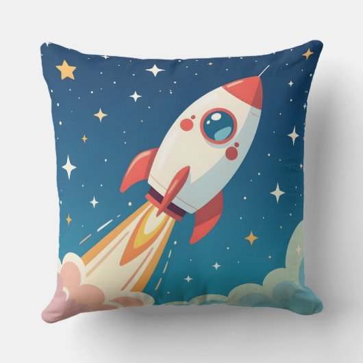 Cute space rocket blasting off クッション (裏面)