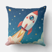 Cute space rocket blasting off クッション (正面)
