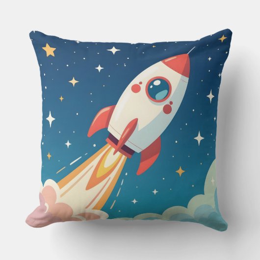 Cute space rocket blasting off クッション (正面)