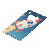 Cute space rocket blasting off クレジットカード栓抜き (正面アングル)