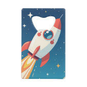 Cute space rocket blasting off クレジットカード栓抜き (裏面)