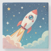 Cute space rocket blasting off ストーンコースター (正面)